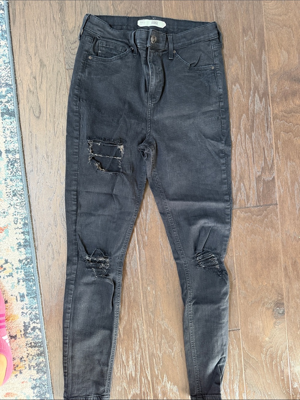 Top Shop High-Rise Black Ripped Women's Jeans